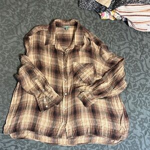 Terra & Sky Brown Plaid Casual Shirt